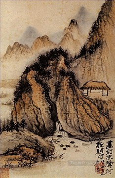 Shitao la fuente en el hueco de la roca 1707 chino antiguo Pinturas al óleo